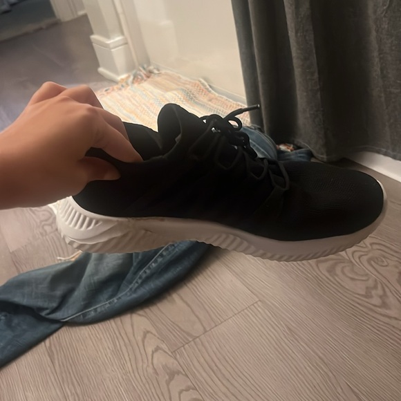 Black and white slip on running shoes. - Picture 2 of 3